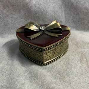 Heart-Shaped Brass Jewelry/Trinket  Box with Lid & Chocolate Magnets Inside
